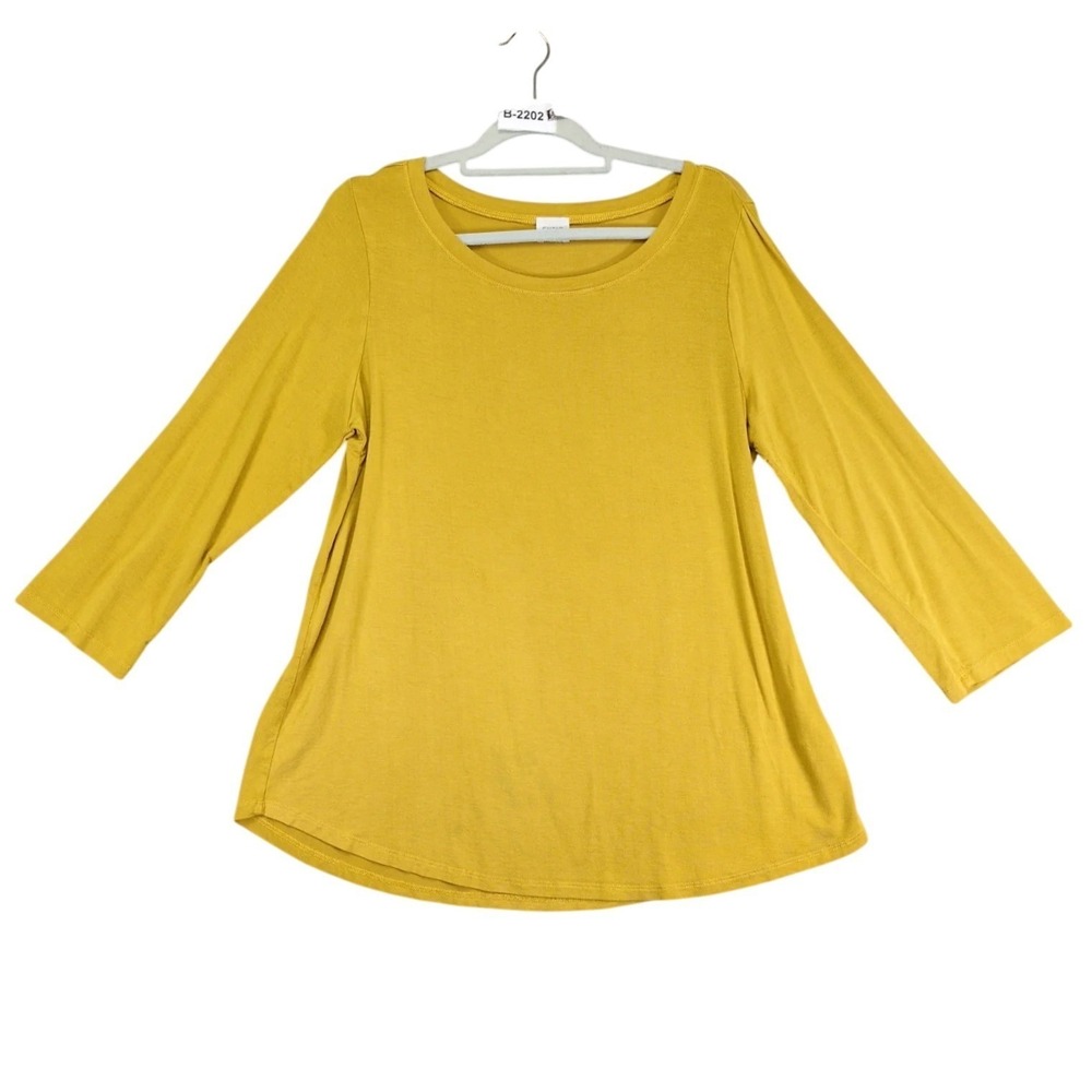 Cupio Yellow Tunic Blouse Womens XL 3/4 Roll Tab Sleeve Stretch Flowy Minimalist